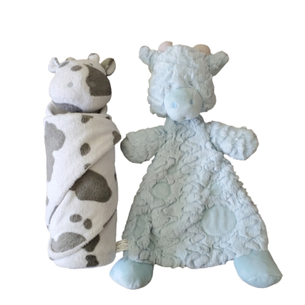 Griffin Giraffe Rattle Blankie & Cow Blankie Set for Babies